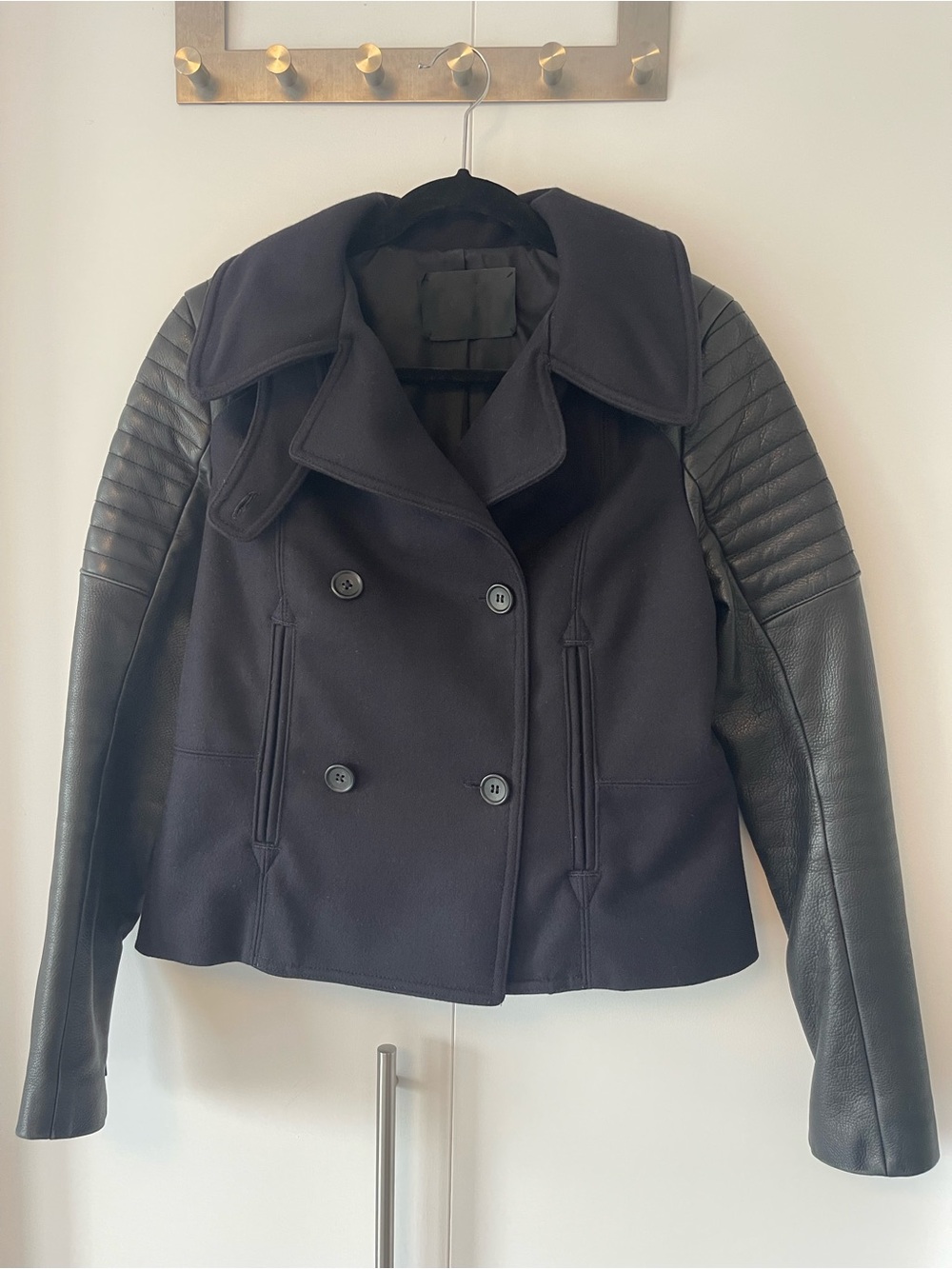 A.L.C. Pescod Blue Wool & Lambskin Leather Moto Jacket / Pea Coat | Size 10